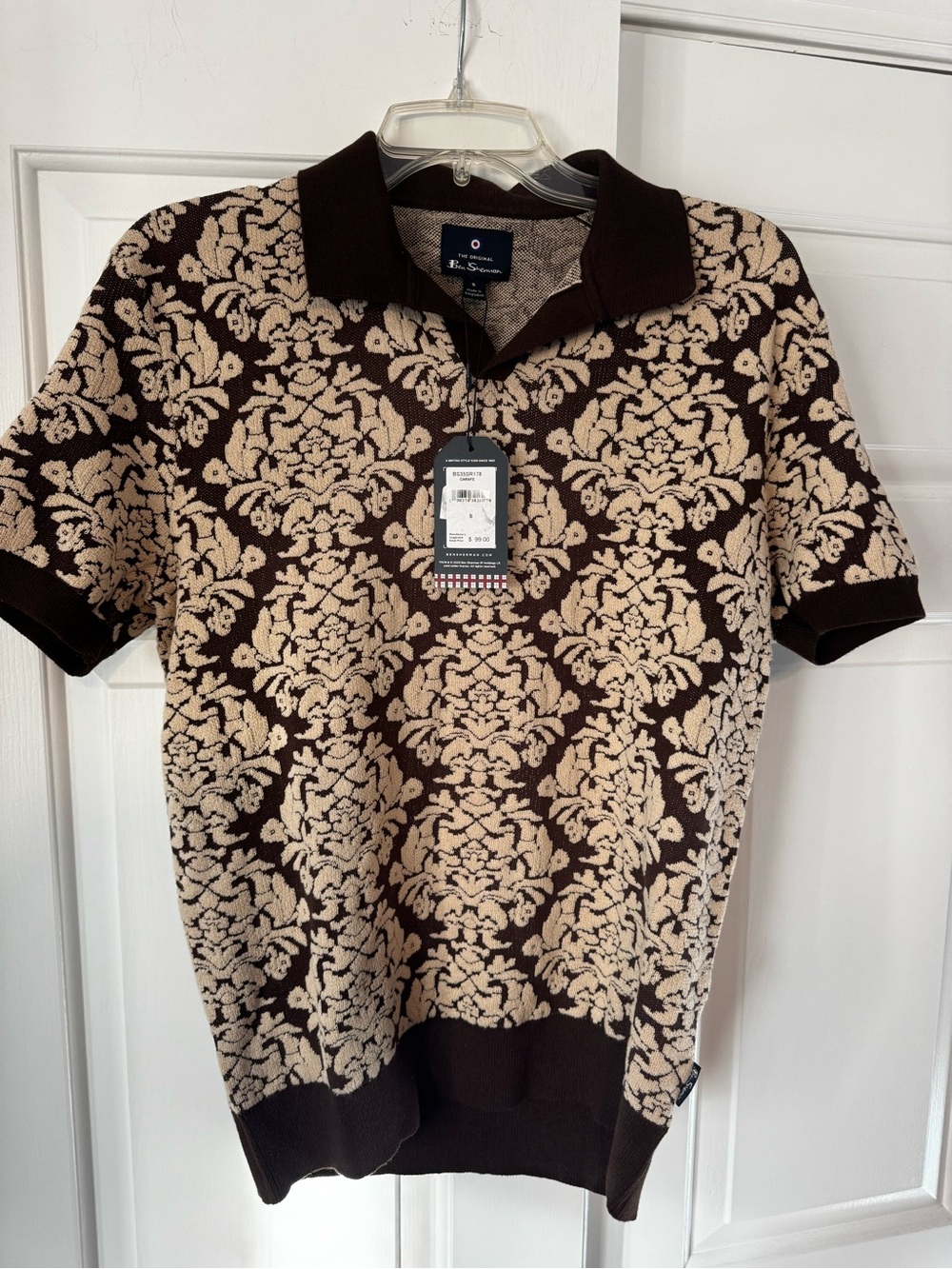 Ben Sherman Brown and Cream Floral Jacquard Polo